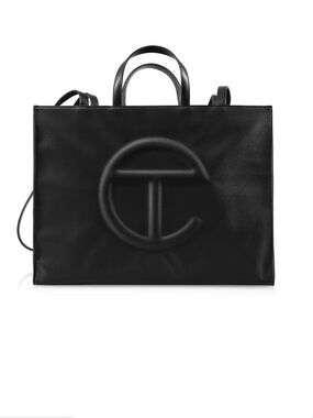 Telfar Black Large Shopping Tote with Embossed Logo